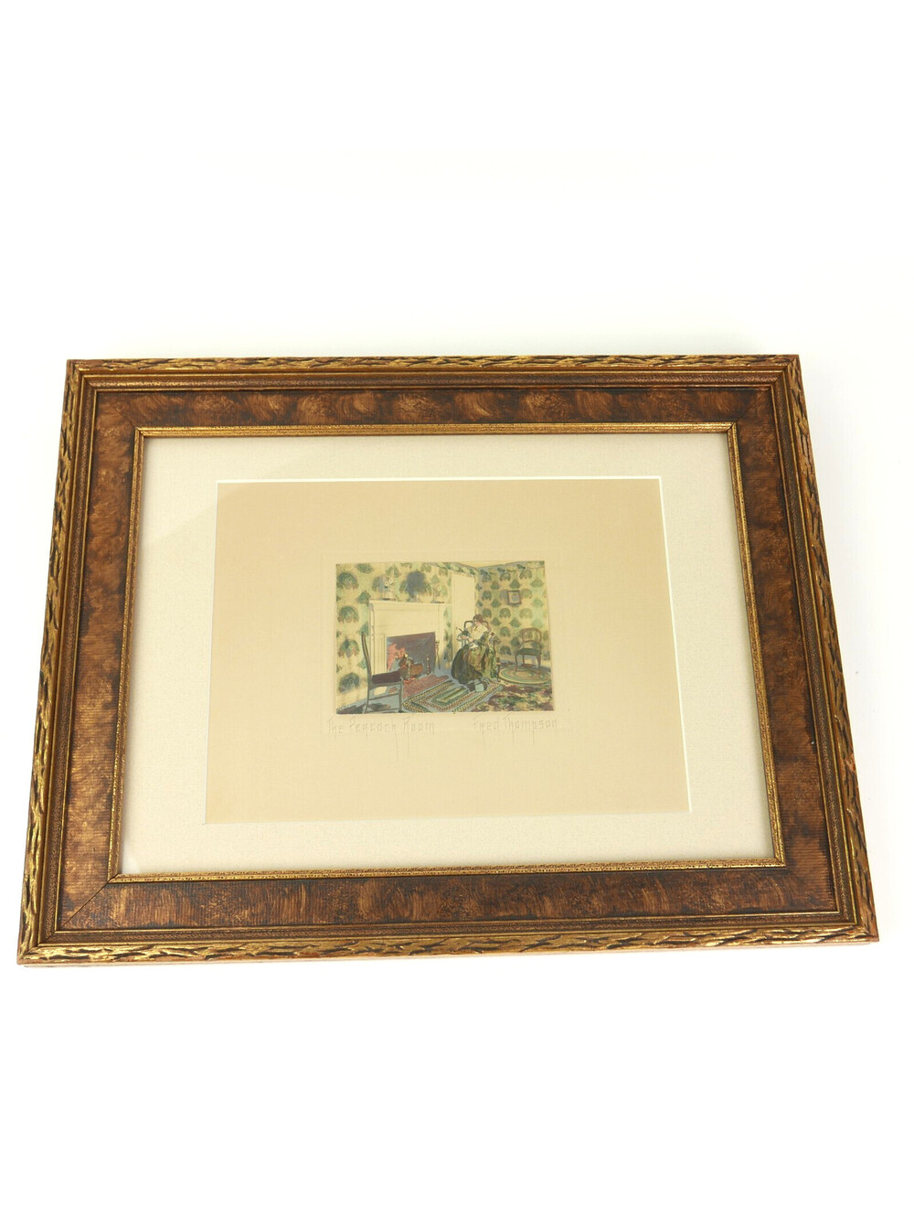 Antique Fred Thompson Hand Colored Print The Peacock Room Framed Signed 14x11